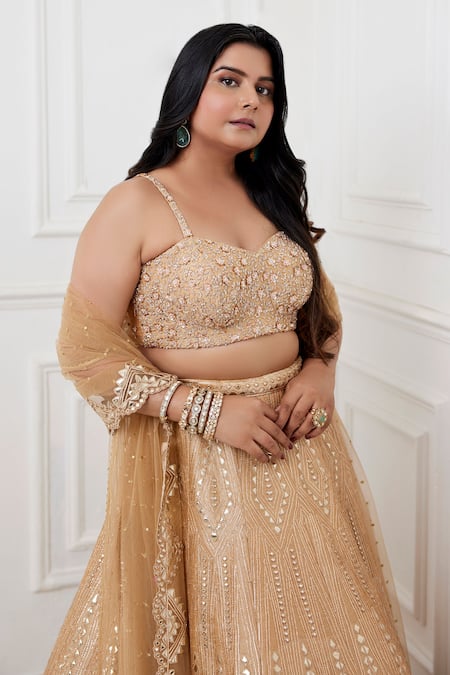 Buy_Chamee And Palak_Gold Silk, Net Pearls, Sequins, Mirrors, Mia And Work Bridal Lehenga Set _Online_at_Aza_Fashions