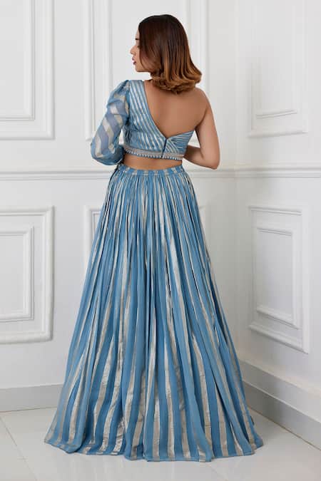 Chamee And Palak Navi Hana Embroidered One-Shoudler Top & Skirt Set 