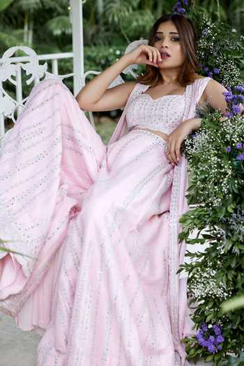 Chamee & Palak Pink Silk, Georgette Embroidery, Sequins, Riya And Blouse Work Jacket Set Online at Aza Fashions Chamee & Palak_Pink Silk, Georgette Embroidery, Sequins, Riya And Blouse Work Jacket Set _Online_at_Aza_Fashions