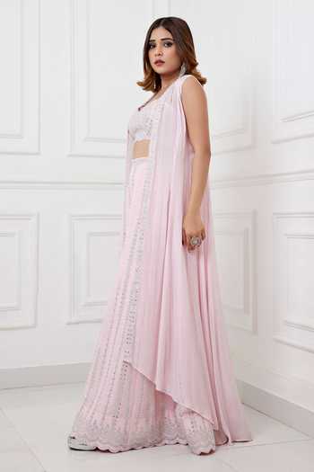 Shop Chamee & Palak Pink Silk, Georgette Embroidery, Sequins, Riya And Blouse Work Jacket Set Online at Aza Fashions Shop_Chamee & Palak_Pink Silk, Georgette Embroidery, Sequins, Riya And Blouse Work Jacket Set _Online_at_Aza_Fashions