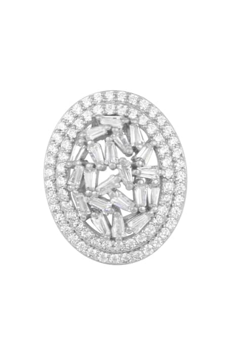 Sangeeta Boochra_Silver Plated Crystals Jasmine Stone Encrusted Oval Studs _Online_at_Aza_Fashions