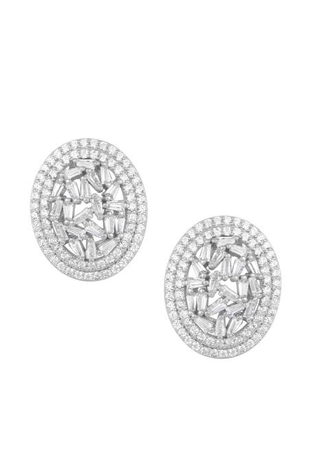 Buy_Sangeeta Boochra_Silver Plated Crystals Jasmine Stone Encrusted Oval Studs _Online_at_Aza_Fashions