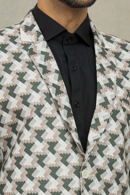 Shop Arihant Rai Sinha Cream Jacquard Herringbone Woven Blazer Online at Aza Fashions Shop_Arihant Rai Sinha_Cream Jacquard Herringbone Woven Blazer _Online_at_Aza_Fashions
