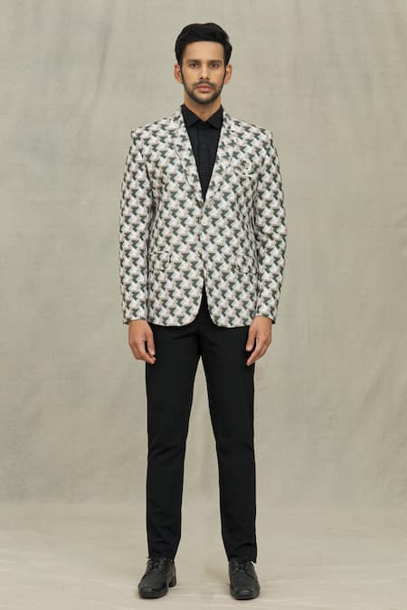 Arihant Rai Sinha Cream Jacquard Herringbone Woven Blazer at Aza Fashions Arihant Rai Sinha_Cream Jacquard Herringbone Woven Blazer _at_Aza_Fashions