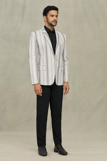 Buy_Arihant Rai Sinha_Cream Jacquard Stripe Woven Blazer _Online_at_Aza_Fashions