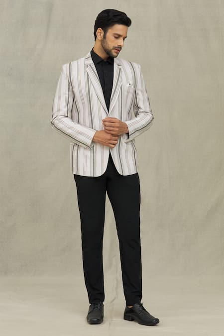 Shop_Arihant Rai Sinha_Cream Jacquard Stripe Woven Blazer _Online_at_Aza_Fashions