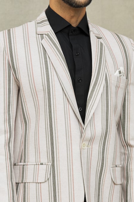 Arihant Rai Sinha_Cream Jacquard Stripe Woven Blazer _at_Aza_Fashions