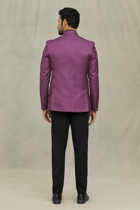Shop_Arihant Rai Sinha_Purple Jacquard Solid Full Sleeve Blazer _at_Aza_Fashions
