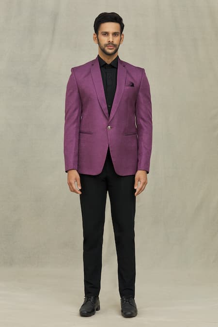 Arihant Rai Sinha_Purple Jacquard Solid Full Sleeve Blazer _Online_at_Aza_Fashions