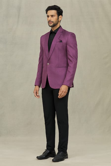 Buy_Arihant Rai Sinha_Purple Jacquard Solid Full Sleeve Blazer _Online_at_Aza_Fashions