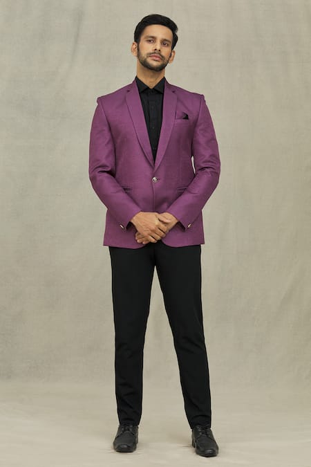 Shop_Arihant Rai Sinha_Purple Jacquard Solid Full Sleeve Blazer _Online_at_Aza_Fashions