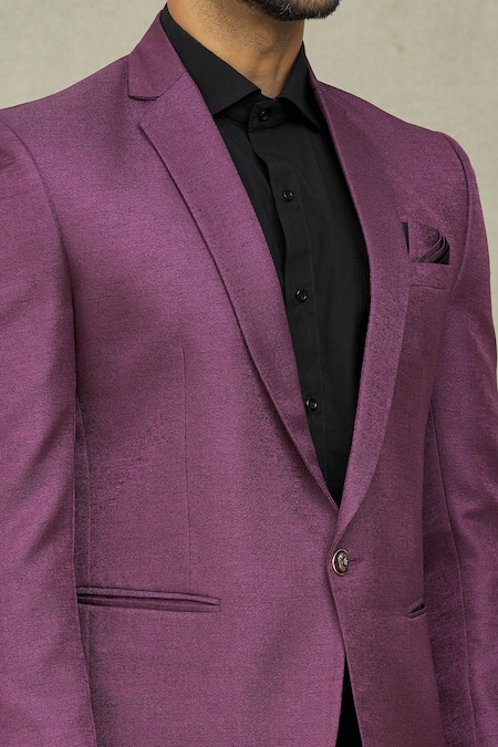 Arihant Rai Sinha_Purple Jacquard Solid Full Sleeve Blazer _at_Aza_Fashions