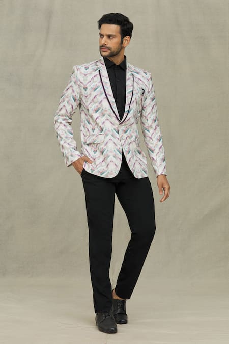 Aryavir Malhotra Cotton Chevron Print Blazer 