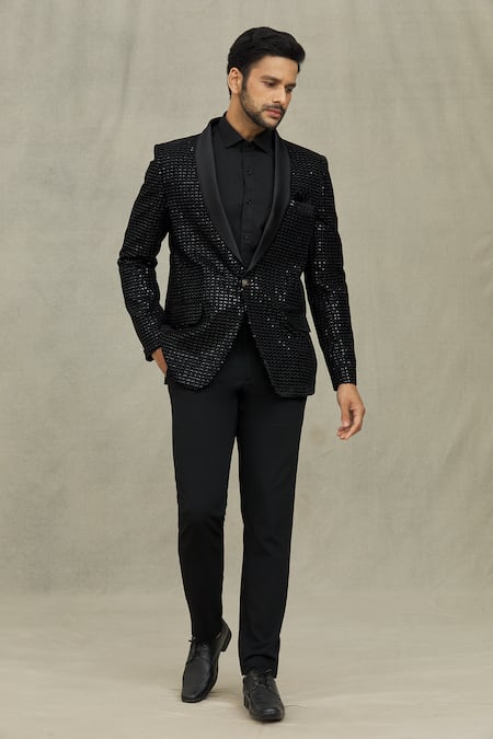 Aryavir Malhotra Velvet Sequin Work Blazer 