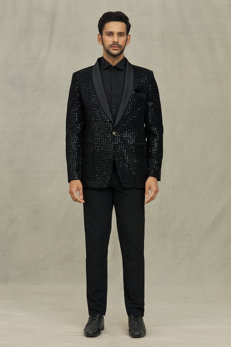 Arihant Rai Sinha_Black Velvet Sequins, Embroidery Work Blazer _Online_at_Aza_Fashions