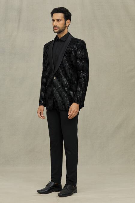 Buy_Arihant Rai Sinha_Black Velvet Sequins, Embroidery Work Blazer _Online_at_Aza_Fashions