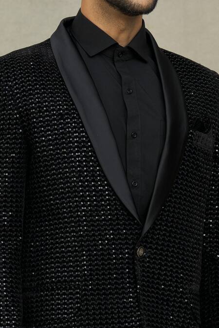 Arihant Rai Sinha_Black Velvet Sequins, Embroidery Work Blazer _at_Aza_Fashions
