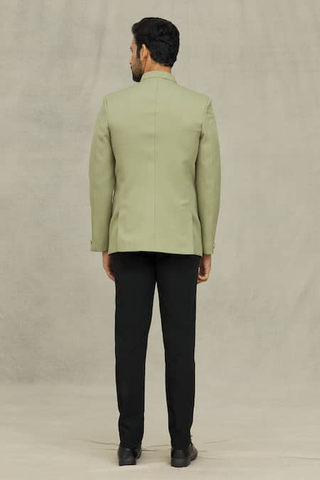 Shop_Arihant Rai Sinha_Green Terrycloth Full Sleeve Bandhgala _at_Aza_Fashions