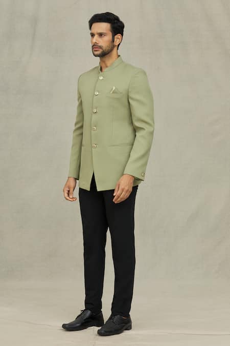 Buy_Arihant Rai Sinha_Green Terrycloth Full Sleeve Bandhgala _Online_at_Aza_Fashions