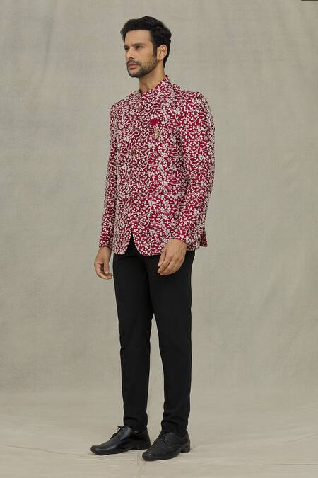 Buy Arihant Rai Sinha Maroon Silk Sequins, Embroidery Floral Bandhgala Online at Aza Fashions Buy_Arihant Rai Sinha_Maroon Silk Sequins, Embroidery Floral Bandhgala _Online_at_Aza_Fashions