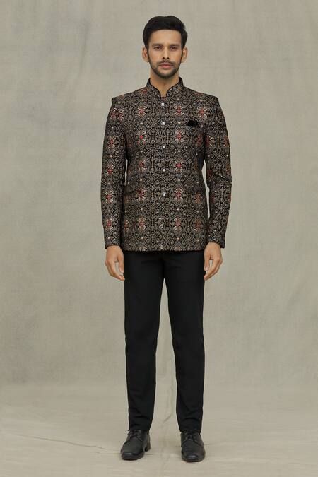Arihant Rai Sinha Black Velvet Sequins, Embroidery Paisley Bandhgala Online at Aza Fashions Arihant Rai Sinha_Black Velvet Sequins, Embroidery Paisley Bandhgala _Online_at_Aza_Fashions