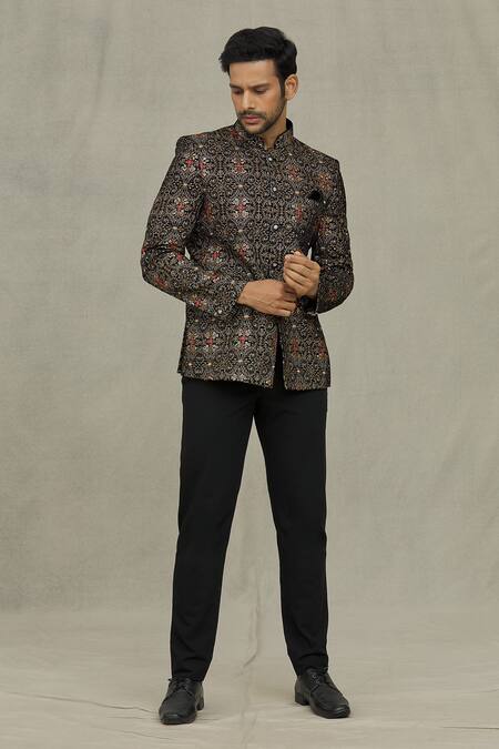 Shop Arihant Rai Sinha Black Velvet Sequins, Embroidery Paisley Bandhgala Online at Aza Fashions Shop_Arihant Rai Sinha_Black Velvet Sequins, Embroidery Paisley Bandhgala _Online_at_Aza_Fashions