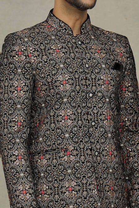 Arihant Rai Sinha Black Velvet Sequins, Embroidery Paisley Bandhgala at Aza Fashions Arihant Rai Sinha_Black Velvet Sequins, Embroidery Paisley Bandhgala _at_Aza_Fashions