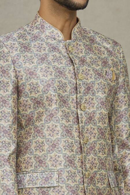 Arihant Rai Sinha_Cream Silk Sequins, Embroidery Florette Woven Bandhgala _at_Aza_Fashions