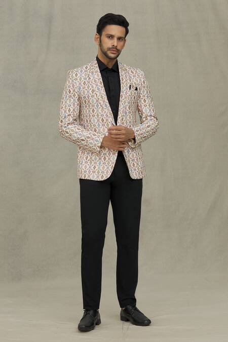 Buy Arihant Rai Sinha Cream Cotton Embroidery Flower Print Blazer Online at Aza Fashions Buy_Arihant Rai Sinha_Cream Cotton Embroidery Flower Print Blazer _Online_at_Aza_Fashions