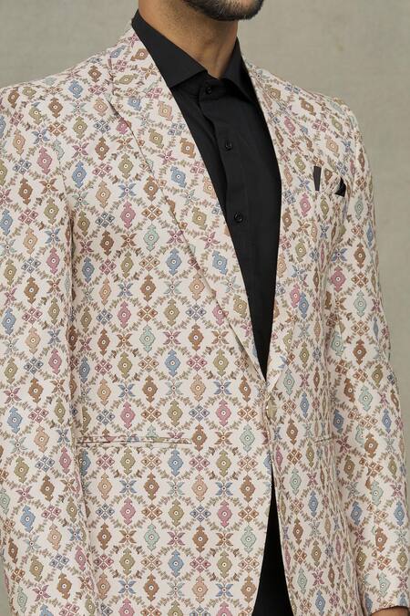 Shop Arihant Rai Sinha Cream Cotton Embroidery Flower Print Blazer Online at Aza Fashions Shop_Arihant Rai Sinha_Cream Cotton Embroidery Flower Print Blazer _Online_at_Aza_Fashions