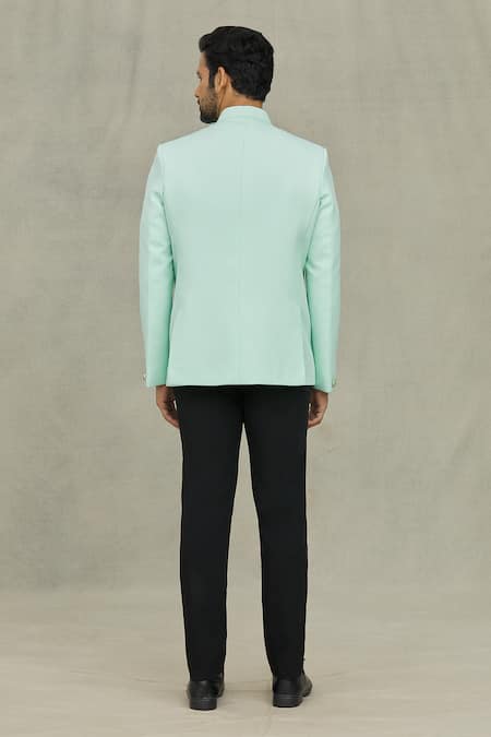 Shop_Arihant Rai Sinha_Green Terrycloth Plain Straight Bandhgala _at_Aza_Fashions