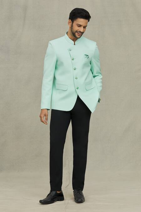 Buy_Arihant Rai Sinha_Green Terrycloth Plain Straight Bandhgala _Online_at_Aza_Fashions