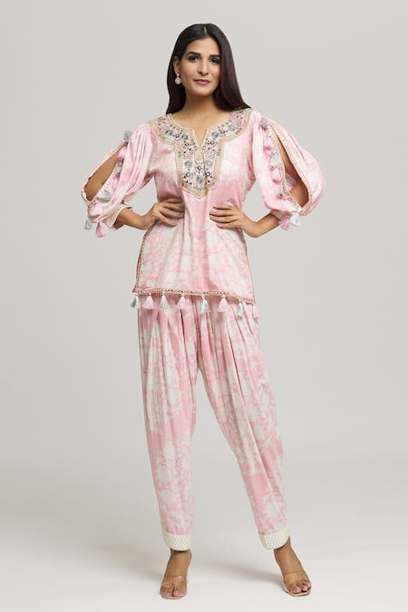 Kunwaraniritu Floral Blossom Print Short Tunic With Pant 