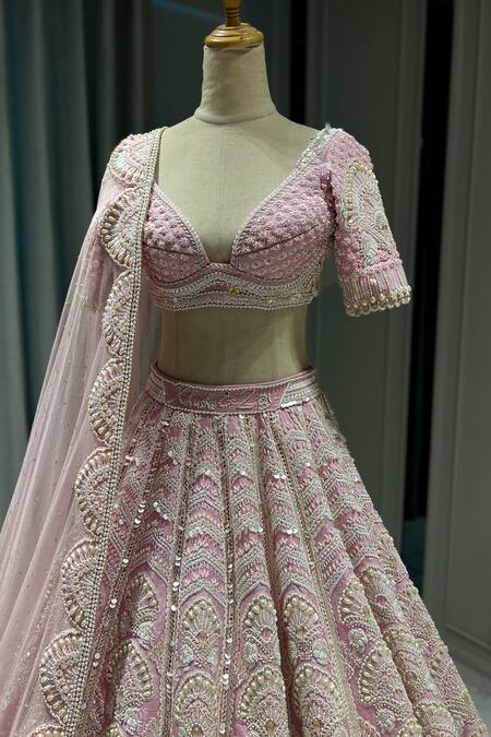 Riantas_Purple Raw Silk Hand Embroidered Glass Florence Bridal Lehenga Set  _at_Aza_Fashions