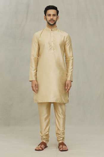 Arihant Rai Sinha_Pink Cotton, Silk Embroidery Checkered Print Bundi And Kurta Set _Online_at_Aza_Fashions