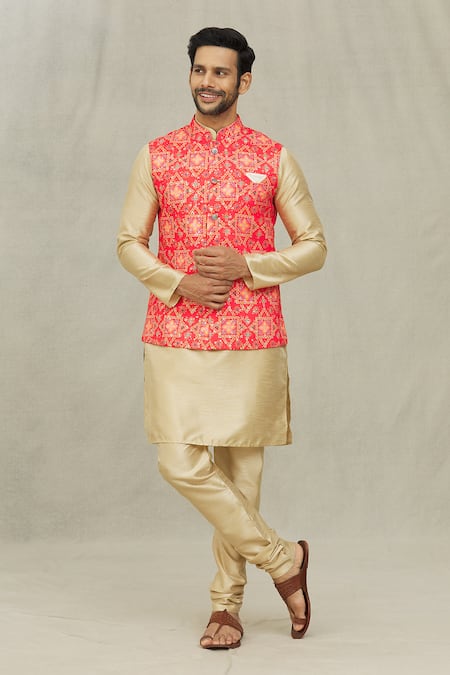 Aryavir Malhotra Bandhej Print Bundi & Kurta Set 