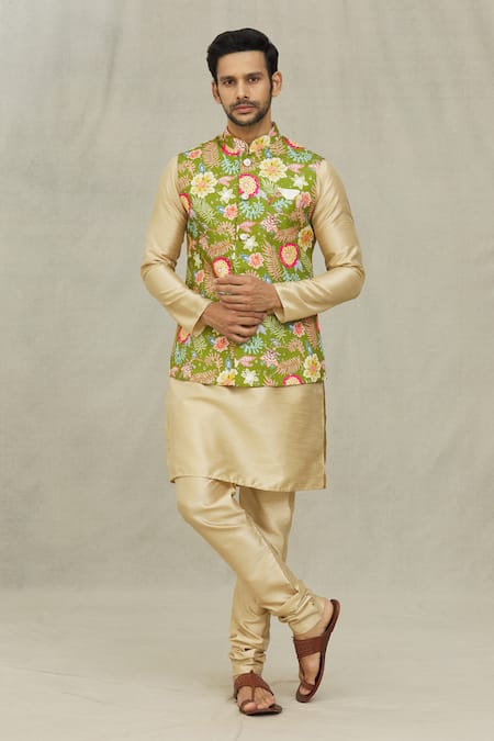 Aryavir Malhotra Bloom Print Bundi & Kurta Set 