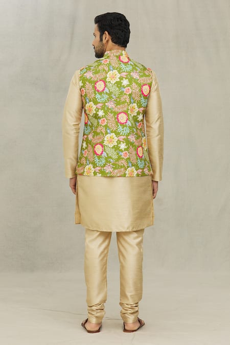 Arihant Rai Sinha Bloom Print Bundi & Gold Kurta Set 