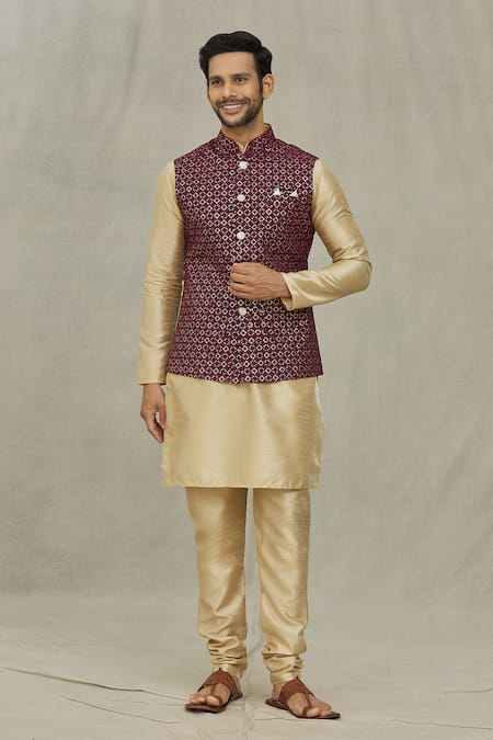 Aryavir Malhotra Sequin Embroidered Bundi & Kurta Set 