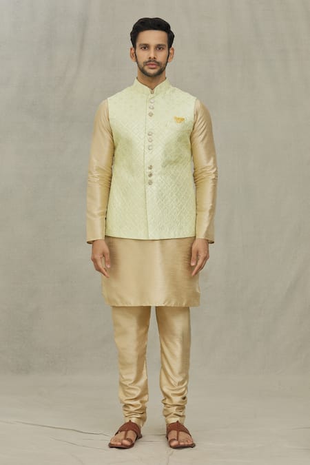 Buy_Arihant Rai Sinha_Green Silk Sequins, Embroidery Bundi And Kurta Set _Online_at_Aza_Fashions