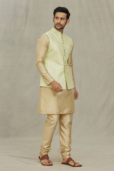 Shop_Arihant Rai Sinha_Green Silk Sequins, Embroidery Bundi And Kurta Set _Online_at_Aza_Fashions