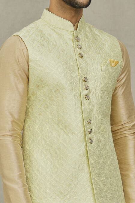 Arihant Rai Sinha_Green Silk Sequins, Embroidery Bundi And Kurta Set _at_Aza_Fashions