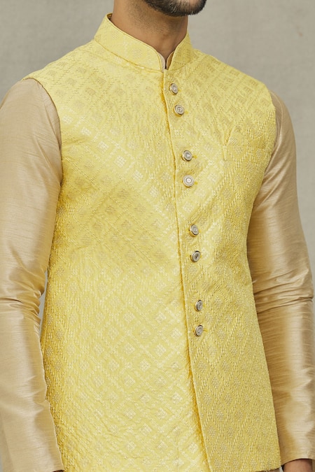 Arihant Rai Sinha_Yellow Silk Sequins, Embroidery Bundi And Kurta Set _at_Aza_Fashions
