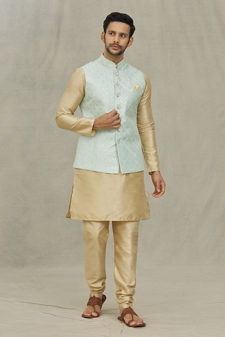 Aryavir Malhotra Checkered Pattern Bundi & Kurta Set 