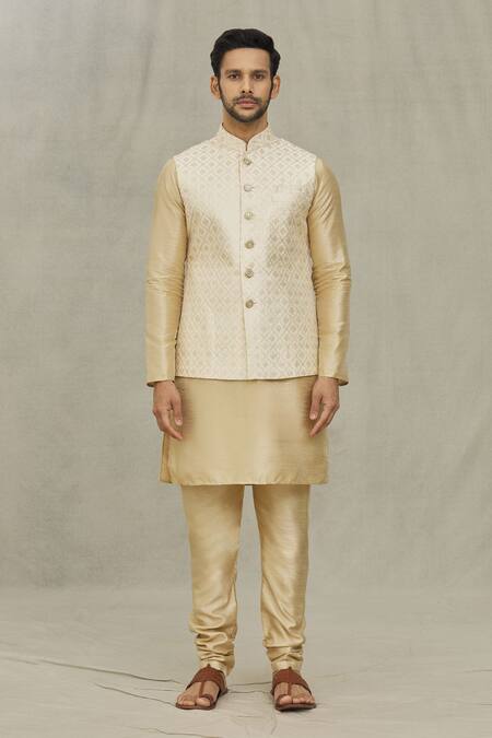 Buy_Arihant Rai Sinha_Cream Silk Sequins, Embroidery Diamond Pattern Bundi And Kurta Set_Online_at_Aza_Fashions