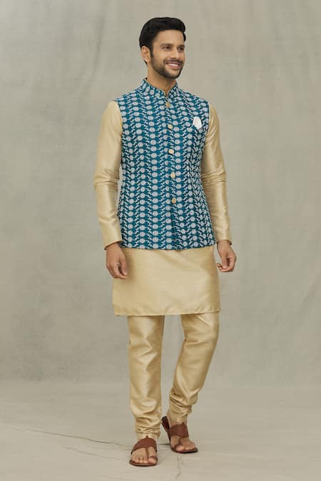 Arihant Rai Sinha Floral Embroidered Blue Bundi 
