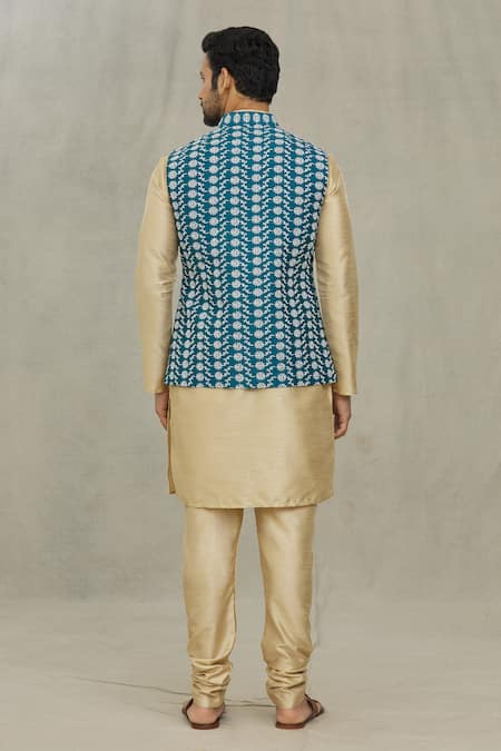 Arihant Rai Sinha Floral Embroidered Blue Bundi 