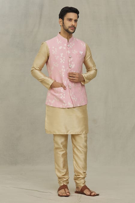 Arihant Rai Sinha Pink Jacquard Woven Floral Bundi 