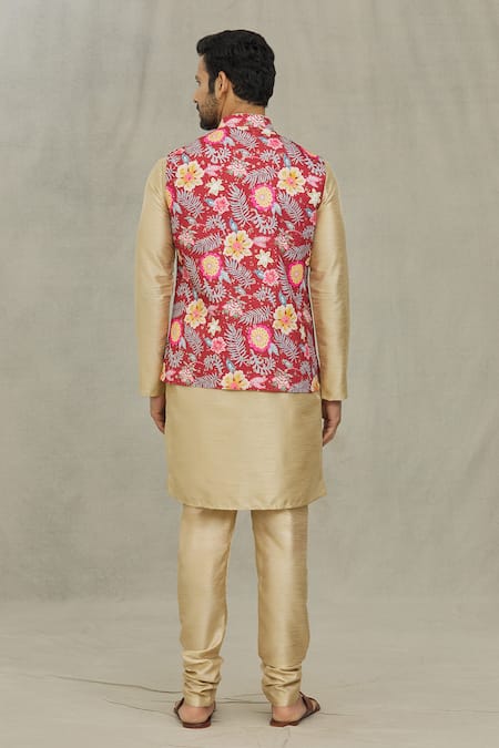 Arihant Rai Sinha Red Cotton Bloom Print Bundi 