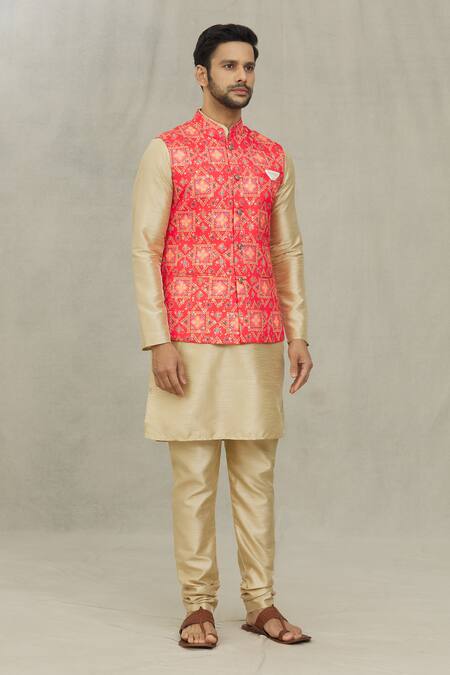 Buy Arihant Rai Sinha Red Cotton Embroidery Printed Bundi Online at Aza Fashions Buy_Arihant Rai Sinha_Red Cotton Embroidery Printed Bundi _Online_at_Aza_Fashions